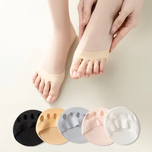 Women’s Summer Half Foot Socks Open Toe Non Slip Five Toe Socks with Forefoot Pads Light Silicone