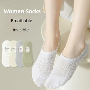 Women’s Summer Mesh Thin Invisible Socks Solid Color Breathable Sweat Absorbing Shallow Mouth Silicone Anti slip Socks