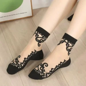 Women’s Summer Retro Flower Crew Socks Casual Transparent Daily Use Custom Logo Daily Casual Solid Sheer Patterns