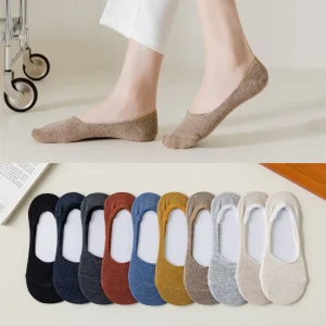 Women’s Summer Thin Boat Socks Solid Color Silk Cotton Shallow Mouth Invisible Non-Slip Silicone Low-Top Short Tube
