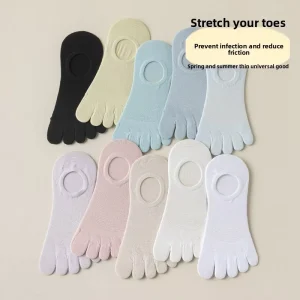 Women’s Summer Thin Mesh Cotton Ankle Socks Antibacterial Infection Preventive Toe Separated Single Needle Invisible 5 Toe