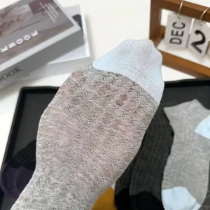 Women’s Summer Ultra-thin Cotton Mesh Hollow Breathable Color Block Pattern Socks