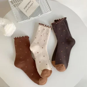 Womens Terry Loop Small Dots Ruffles Cotton Socks Thermal Winter Sock