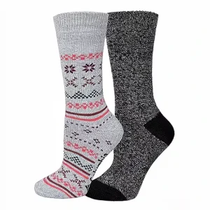 Womens Thermal Crew Socks 2 Pair 100% Polyester Geometric Pattern Machine Washable Grey/Black
