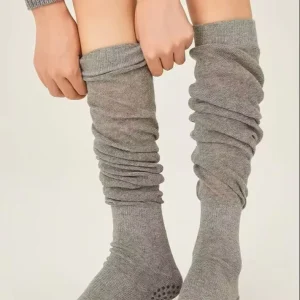 Women’s Thigh High Pilates Knitted Knee Socks Academic Style Long Stretch Knee Stockings Cuff Bottom for Autumn for Girls Youth