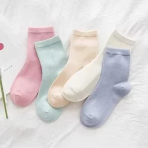 Women’s Thin Compression Crew Cotton Mid-Calf Socks Breathable Warm Deodorant Candy Colors Bows Autumn Winter Casual