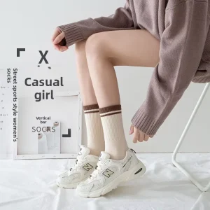 Women’s Unisex Autumn Crew Socks Cotton Knitted Anti-Bacterial Casual High Waist Printed Daily Use Socks