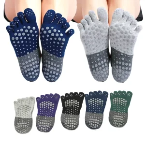 Women’s Winter Ankle Casual Non-slip Knitted Toe Socks Solid Cotton Breathable Cuff Logo Glitter Print 5-Finger Design
