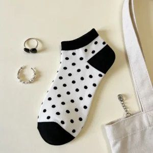 Women’s Winter Anti-Slip Ankle Socks Polka Dot Black White Cotton Casual Fashion Classic Short Socks