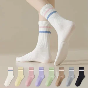Women’s Winter Autumn Striped Cotton Casual Socks Sweat-Absorbent Breathable Seamless Anti-Pilling
