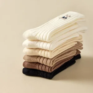 Women’s Winter Crew Socks Breathable Eco-Friendly Nylon Cotton Solid Color Cartoon Embroidery Custom Bottom Body Cuff