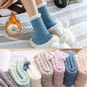 Women’s Winter Fleece Socks Plush Thermal Cable Knit Crew Color Blocked Non-Slip Cozy Sleep Socks for Indoor Outdoor