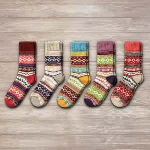 Women’s Winter Thick Warm Thermal Fuzzy Jacquard Wool Nordic Socks Crew Length Breathable Knitted Nordic Cartoon
