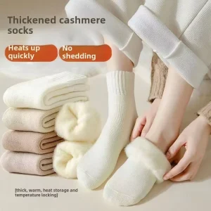 Women’s Winter Thickened Cashmere Socks Knee Length Fleece Lined Terry Pure Color Polyester Medium Long Confinement Sock