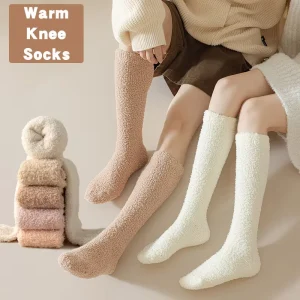 Women’s Winter Warm Polyester Over Knee High Socks Disposable Plush Home Sleep Floor Long Socking Soft Thigh High Fun Sock