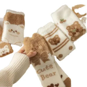Women’s Winter Warm Soft Milk Fleece Thick Furry Floor Slipper Socks Glitter Print Cute Cartoon Animal Pattern Knitted