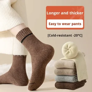 Women’s Winter Wool Socks Breathable Cashmere Mid Calf Fleece Lined Thickened Long Terry Crew Comfortable Warm Crew Length
