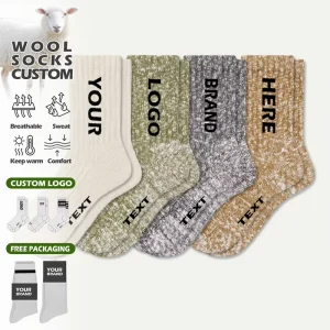 Women’s Wool/Nylon Standard Autumn Crew Socks Warm Soft Solid Casual Sports Anti-Bacterial Custom Logo Cuff