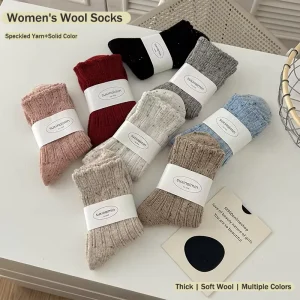 Women’s Wool Socks Soft Knit Ribbed Socks Cozy Speckled Yarn Design Casual & Warm Cashmere Wool Socks for Winter