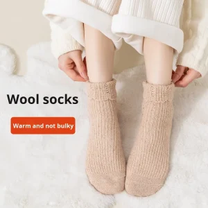 Women’s Wool Socks for Autumn Winter Mid Calf Slouch Socks Fleece Lining Thickened Maternity Floor Socks Breathable Warm