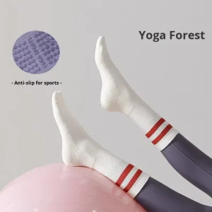 Women’s Yoga Socks Crew Knitted Cotton Striped Breathable Comfortable Sports Silicone Non Slip ODM Youth Body Logo