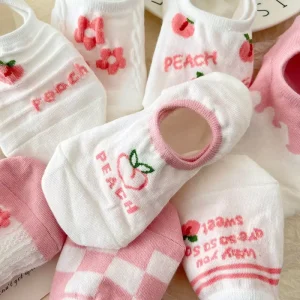 Women’s pink Cotton Sports Socks Ankle Thin Boat Socks Students Spring Summer Socks