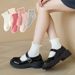 Wood Ear Lace Trim Women’s Ankle Socks Cotton Sweat-Absorbent Summer Casual Short Socks