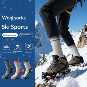 Wool Knitted Climbing Socks Men’s Winter Mid-calf Professional Outdoor Skiing Thick Towel Bottom Fleece-lined Warm Sports Socks