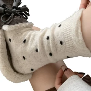 Wool Knitted Socks Pleated Ins Polar Dot Mid length Children’s Sweet Elegant Pile Sweat Absorbent Autumn Winter Thick Warm Lace