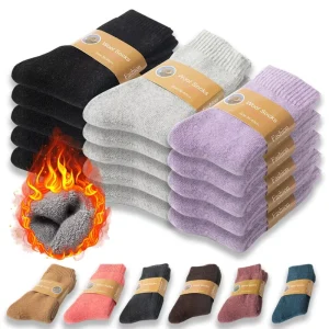 Wool Socks Women Hiking Winter Warm Thick Cozy Boot Thermal Solid Soft Sock for Ladies Crew Comfy Work Sock Men