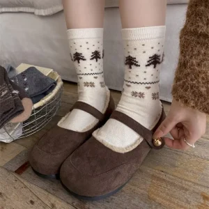 Woolen Socks for Women’s Autumn and Winter Warmth Thickened Mid-calf Socks Cute Bow Dog Cartoon Socks