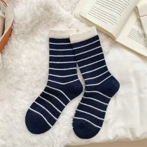 Woolen Soft and Glutinous Mid calf Women’s Autumn and Winter Lace Striped Socks