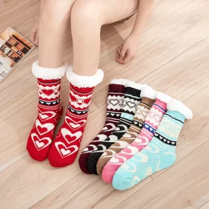 Xianghui Beautiful Women and Men Thick Indoor Non-slip Fleece Soft Winter Christmas Thermal Fluffy Warm Socks