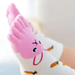 Xianghui Custom Design Oem logo Four Seasons Children’s Cotton Five finger Full Toe Baby Cartoon Jacquard Kids Socks
