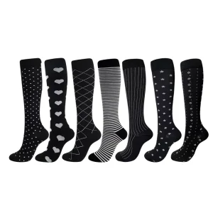 Xianghui Quality Sport Breathable Black Color With Different Pattern Knee High Unisex Cotton Compression Socks