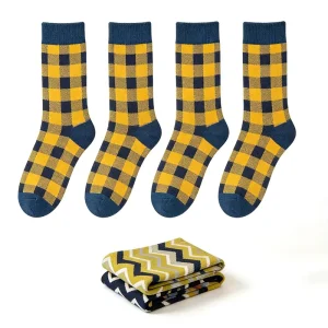 Yellow Solid Casual Spring Check Chevron Color Block Style Soft Breathable Cotton Socks Set