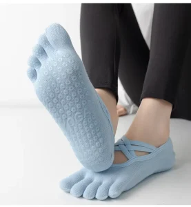Yoga Socks Five Toe Non Slip Grip Women Breathable Cotton Pilates Fitness Training Home Workout Studio