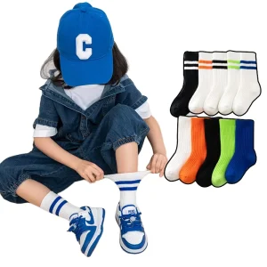 Yoray Luxury Toddler Ribbed Knitted Cotton Breathable Sporty Dress Sports Crew Socks Standard Thickness for Children