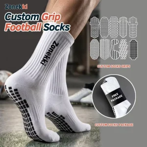 ZONEKKI Custom Anti Slip Designer Grip Socks Youth Men Crew Football Socks Custom Sports Football Soccer Socks