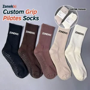 ZONEKKI Designer Pilates Yoga Socks Custom Barre Crew Pilates Socks Breathable Grip Socks for Women Studio OEM Design