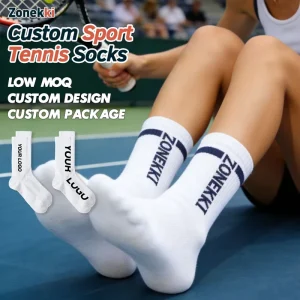 ZONEKKI High Quality Breathable Jacquard Knitted Custom Crew Socks Professional Tennis Socks Sport White Gym Cotton Crew Socks