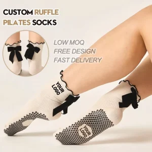 ZONEKKI High Quality Custom Bow Pilates Socks Dance Yoga Ruffle Grip Pilates Socks Custom Crew Pilates Socks for Women