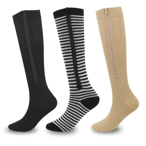 Zipper Compression Socks Knee High Compression Stockings 15-20 Mmhg for Cycling Outdoor Sports