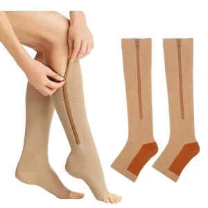 Zipper Compression Socks Open Toe Knee Length Stockings Women’s Slim Sleeping Beauty Leg Prevent Varicose Veins