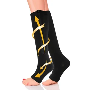 Zipper Compression Socks Women & Men Calf Knee High 15-20mmHg Open Toe Compression Stocking for Walking&Running HA01242