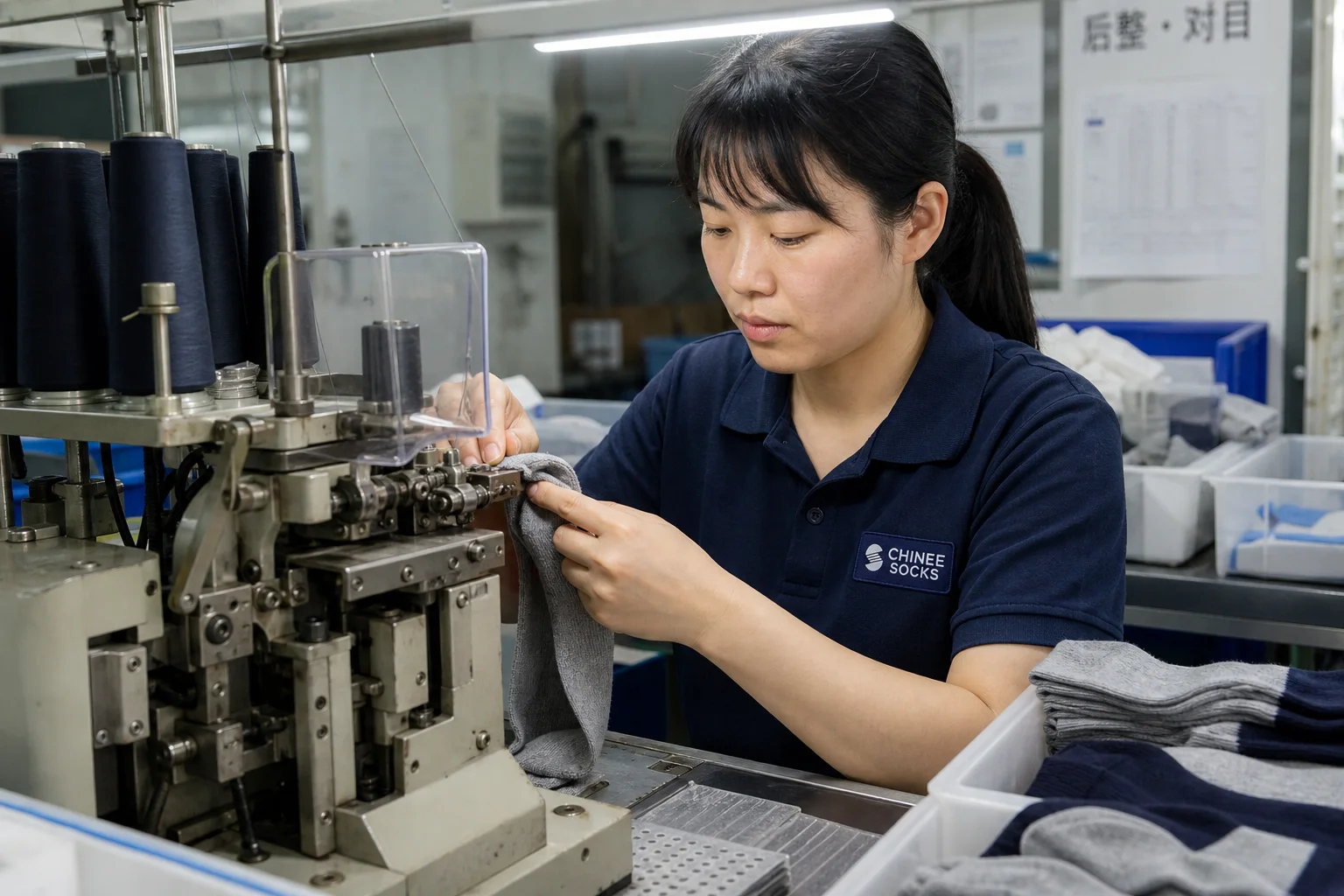 CHINEE SOCKS worker linking and finishing sock toes